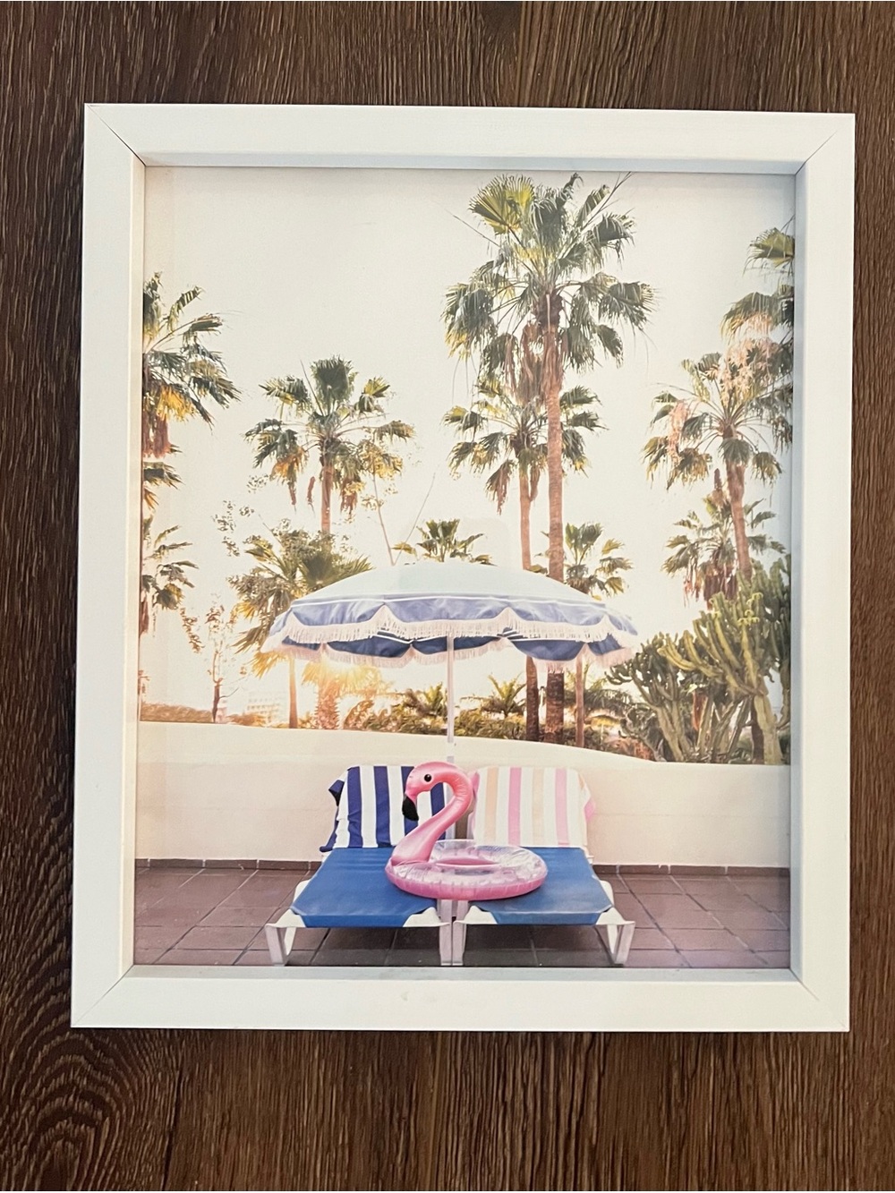 Framed Palm Paradise Wall Art Print in White with Pink Accents